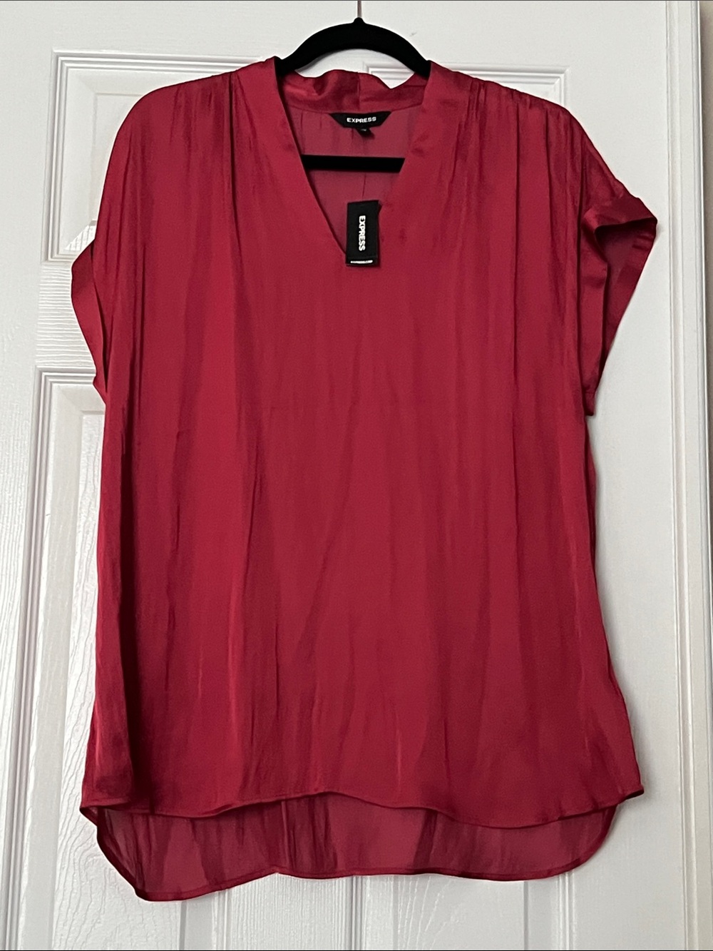 Express Women's Berry / Dark Pink V-Neck Blouse